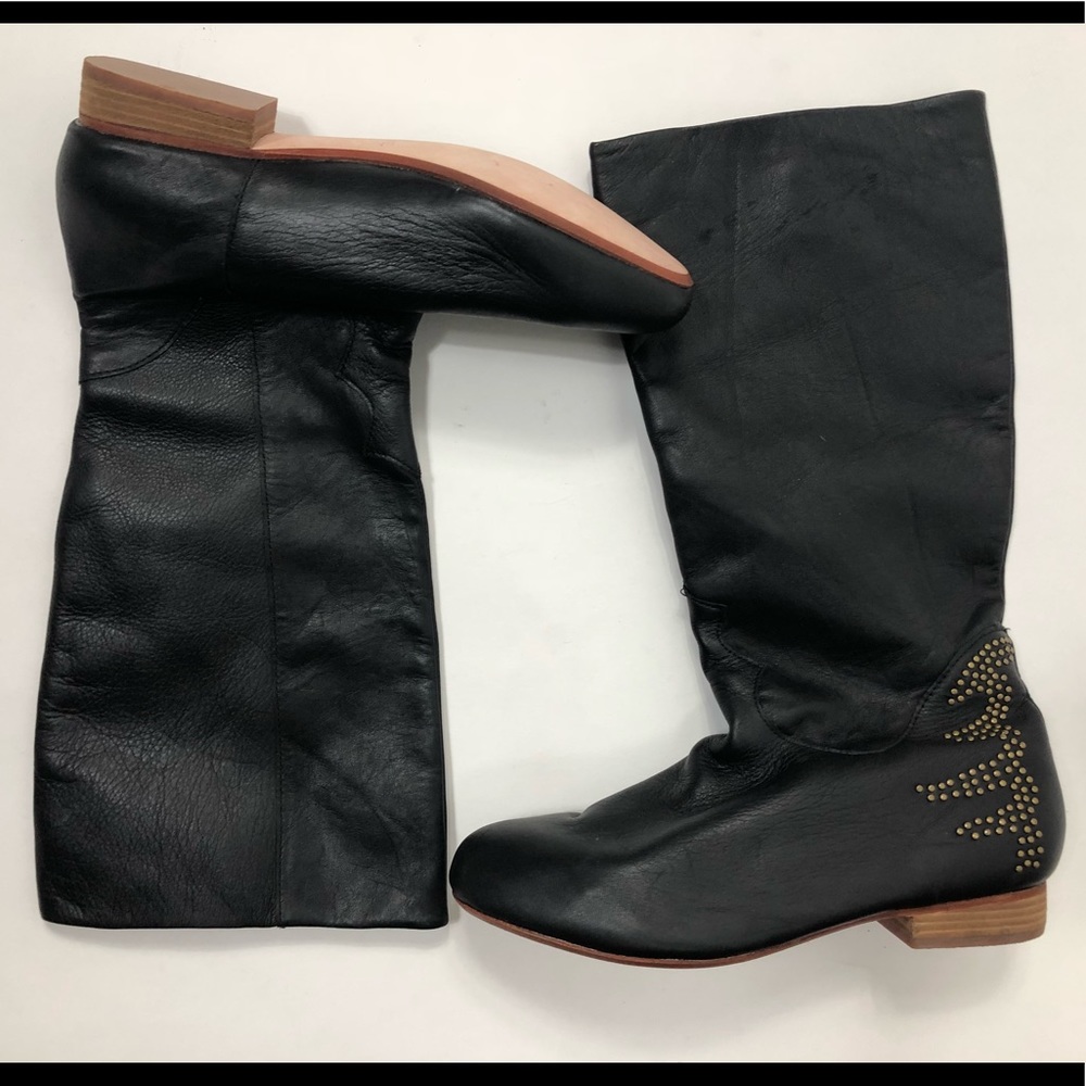Fiel Black Leather Studded Boots Size 9